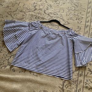 Dixie striped off the shoulder ruffle top